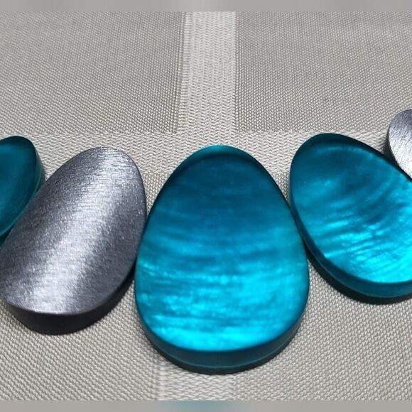 Culture Mix Necklace Wire & Teardrop Pendants Teal Silver Lobster Clasp 20 in - Picture 4 of 9